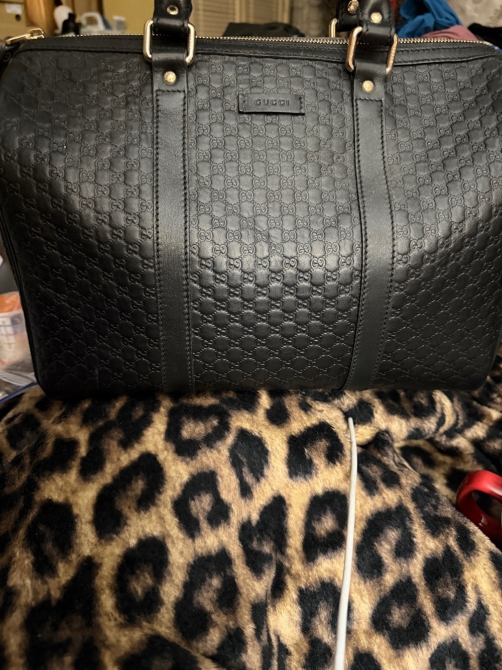 Gucci Black Leather Monogram Interior with Beige Fabric